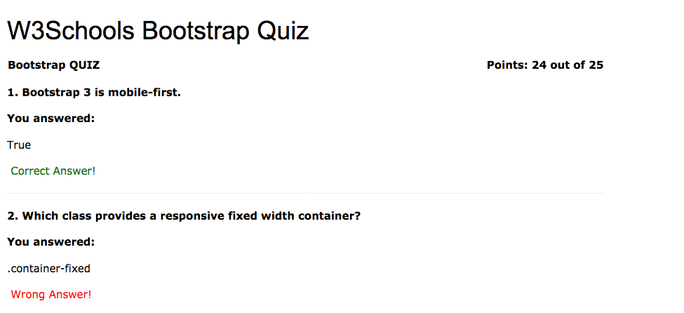 Bootstrap Quiz Results