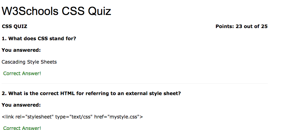 CSS Quiz Results
