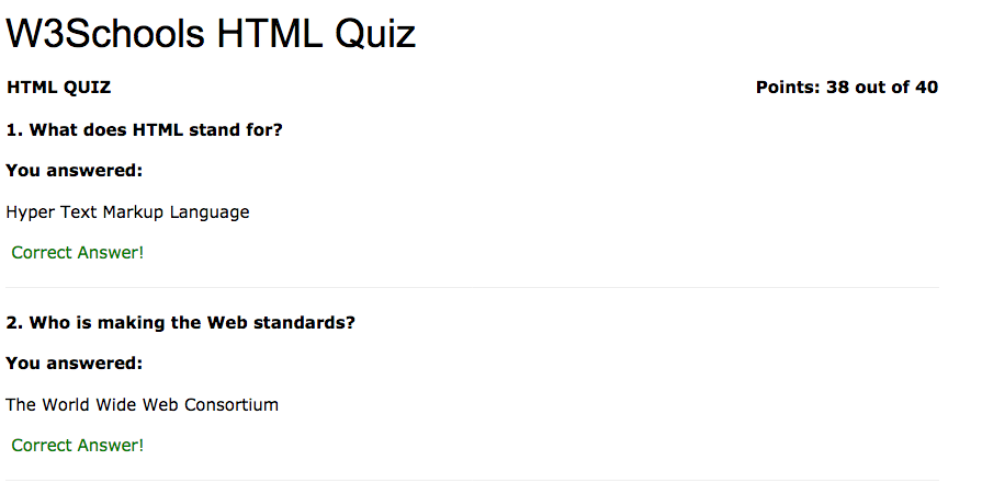 HTML Quiz Results